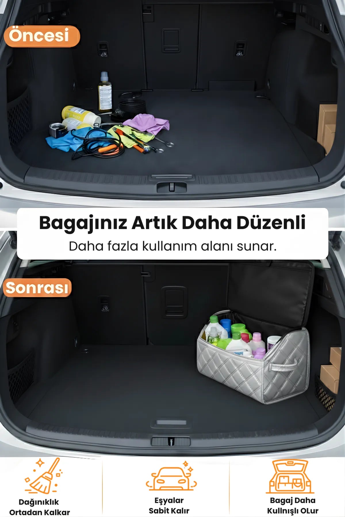 Oto Bagaj Çantası Çift Kat Deri Su Geçirmez Kaymaz Katlanır Araç Düzenleyici