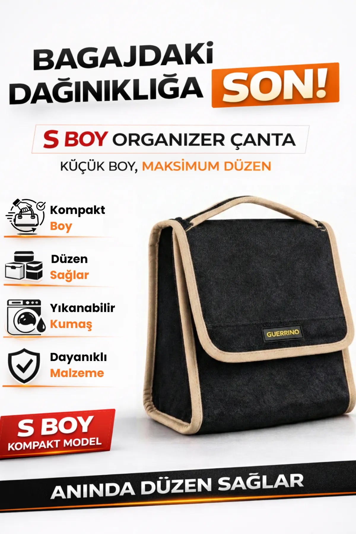 Oto Bagaj Çantası S Boy Kaymaz Cırt Bantlı Velur Kompakt Düzenleyici