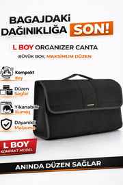 Oto Bagaj Çantası L Boy Kaymaz Cırt Bantlı Velur Kompakt Düzenleyici