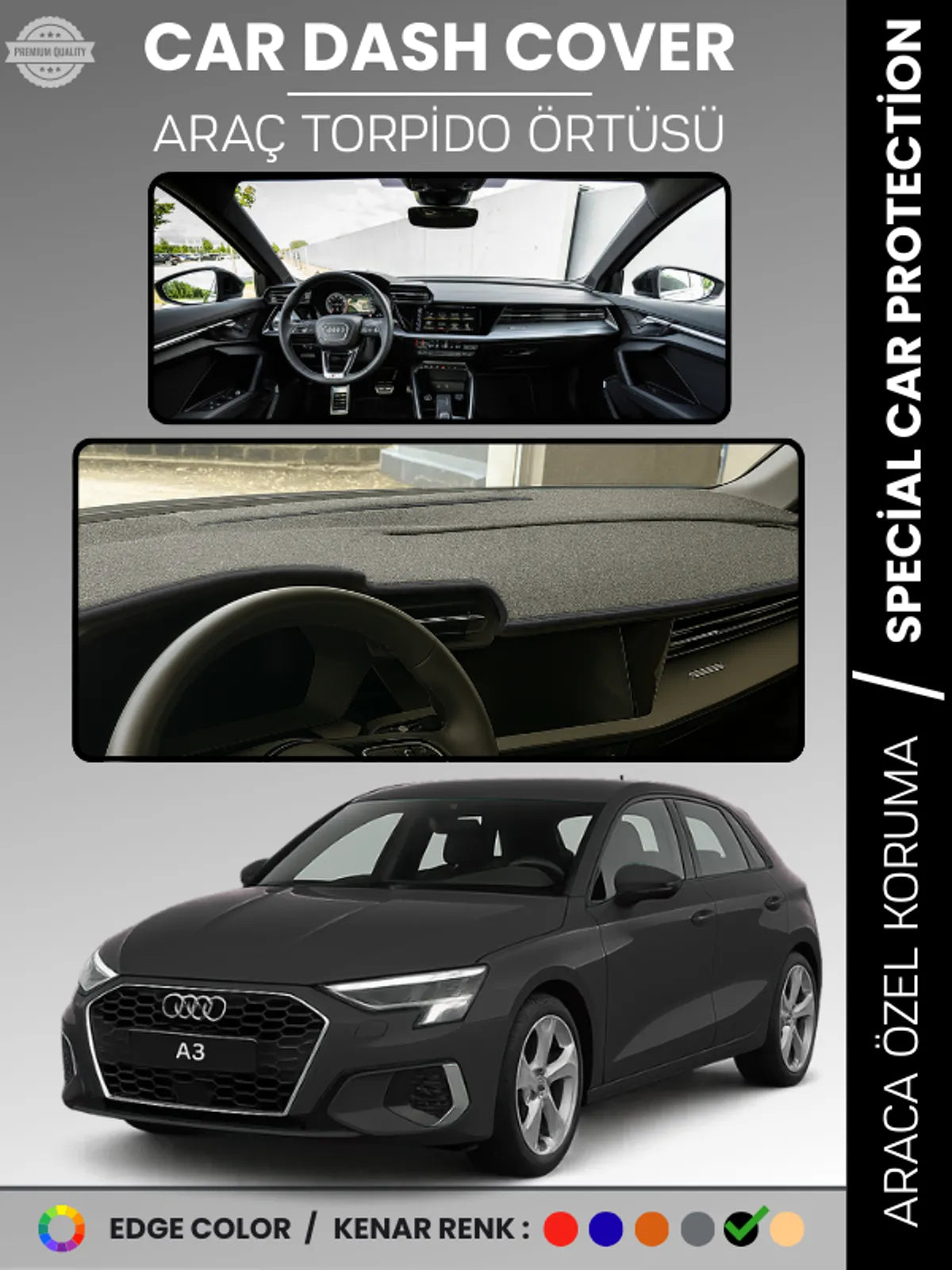 AUDİ A3 (2020+) Uyumlu Torpido Örtüsü Araca Özel Ön Göğüs Koruma