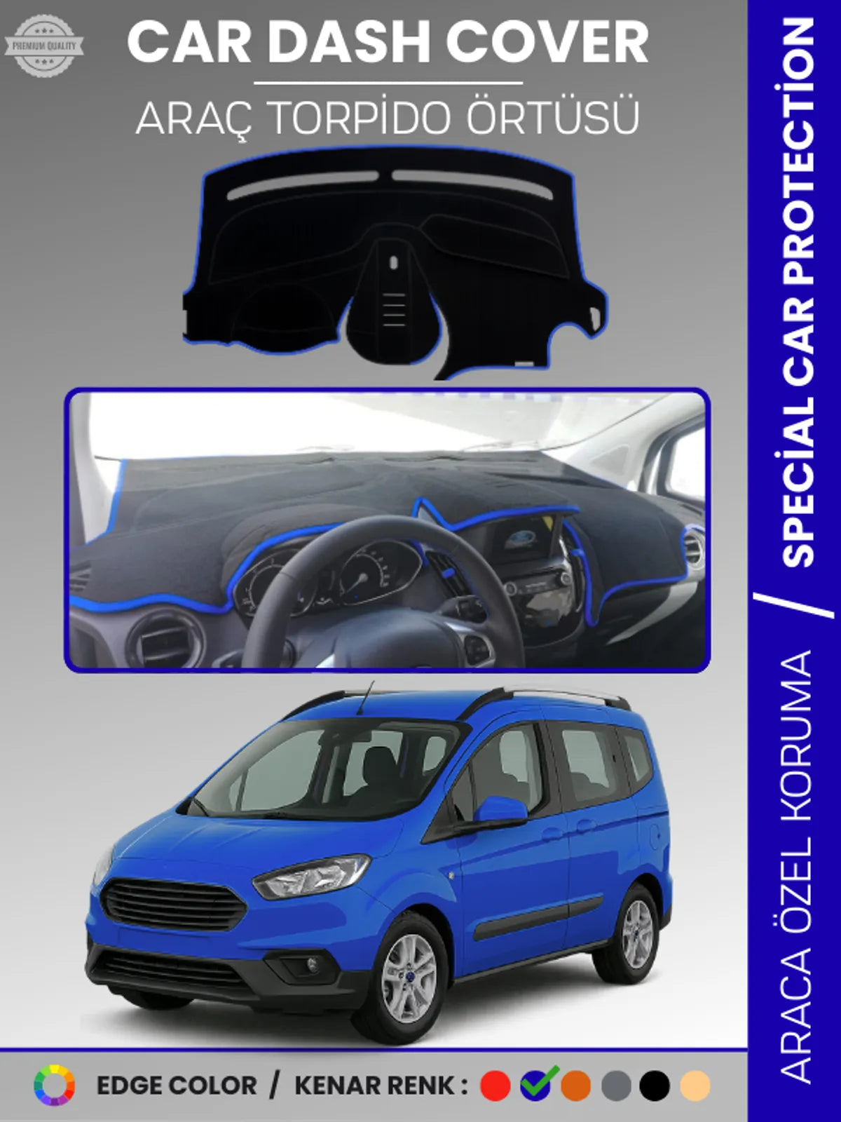 FORD COURİER (2020+) Uyumlu Torpido Örtüsü Araca Özel Ön Göğüs Koruma