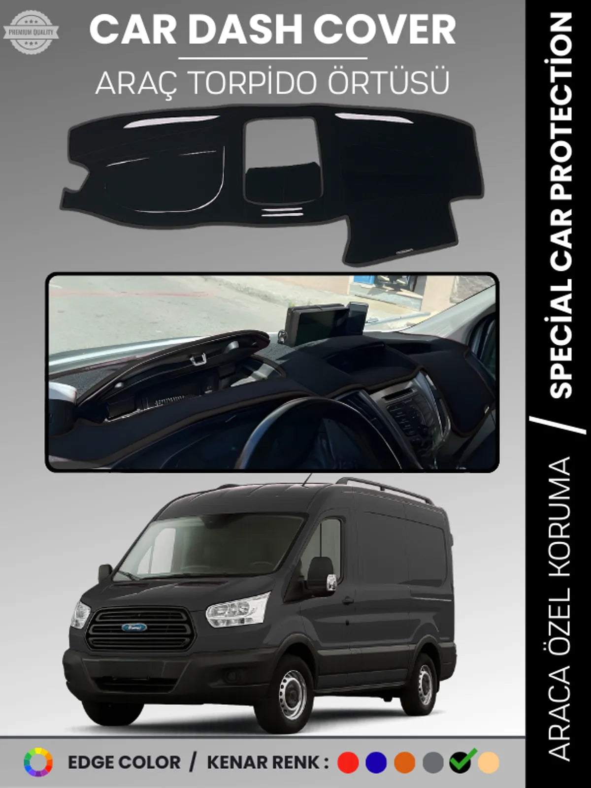 FORD TRANSİT V363 (2014-2019) Uyumlu Torpido Örtüsü Araca Özel Ön Göğüs Koruma