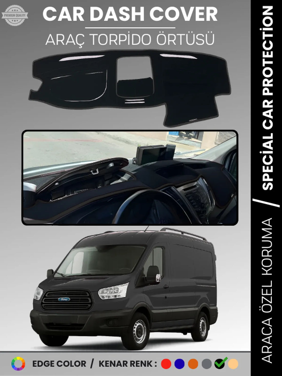 FORD TRANSİT V363 (2014-2019) Uyumlu Torpido Örtüsü Araca Özel Ön Göğüs Koruma