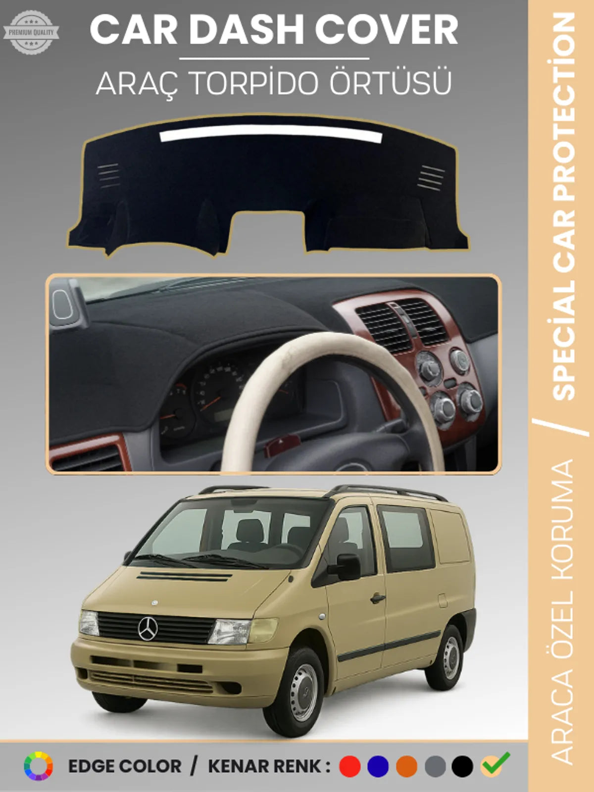 MERCEDES VITO W638 (1996-2003) Uyumlu Torpido Örtüsü Araca Özel Ön Göğüs Koruma
