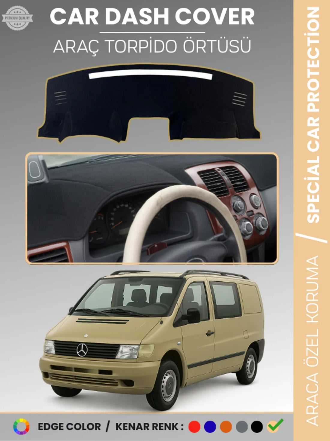MERCEDES VITO W638 (1996-2003) Uyumlu Torpido Örtüsü Araca Özel Ön Göğüs Koruma
