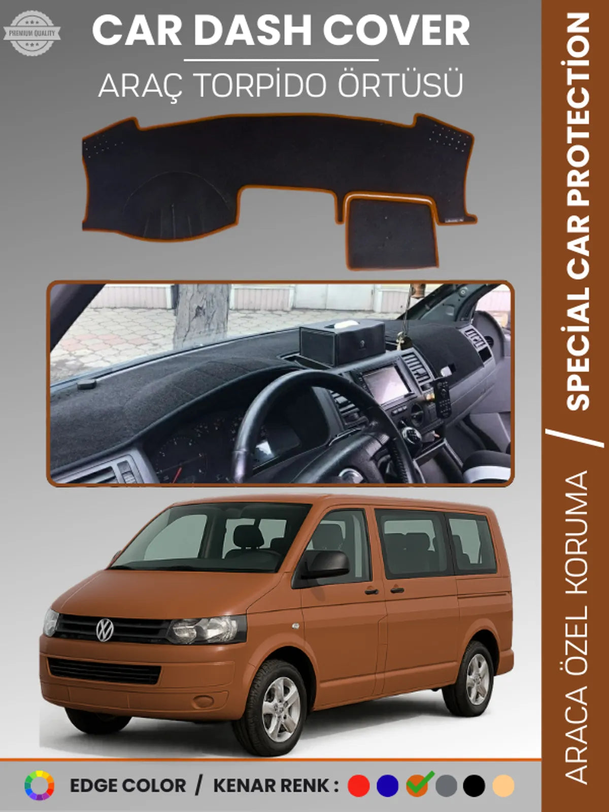VOLKSWAGEN TRANSPORTER T5 (2003-2016) Uyumlu Torpido Örtüsü Araca Özel Ön Göğüs Koruma