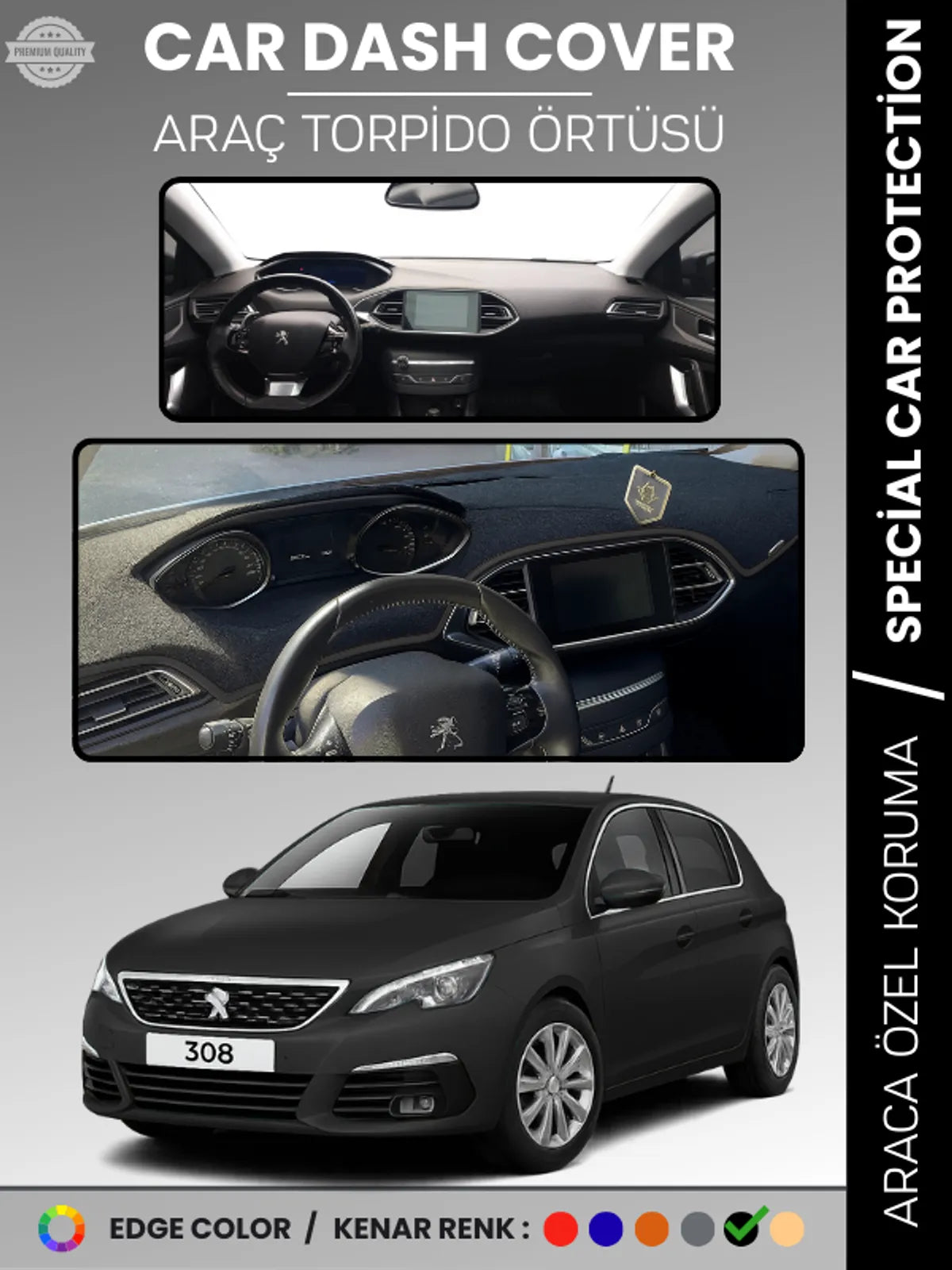 PEUGEOT 308 (2020+) Uyumlu Torpido Örtüsü Araca Özel Ön Göğüs Koruma