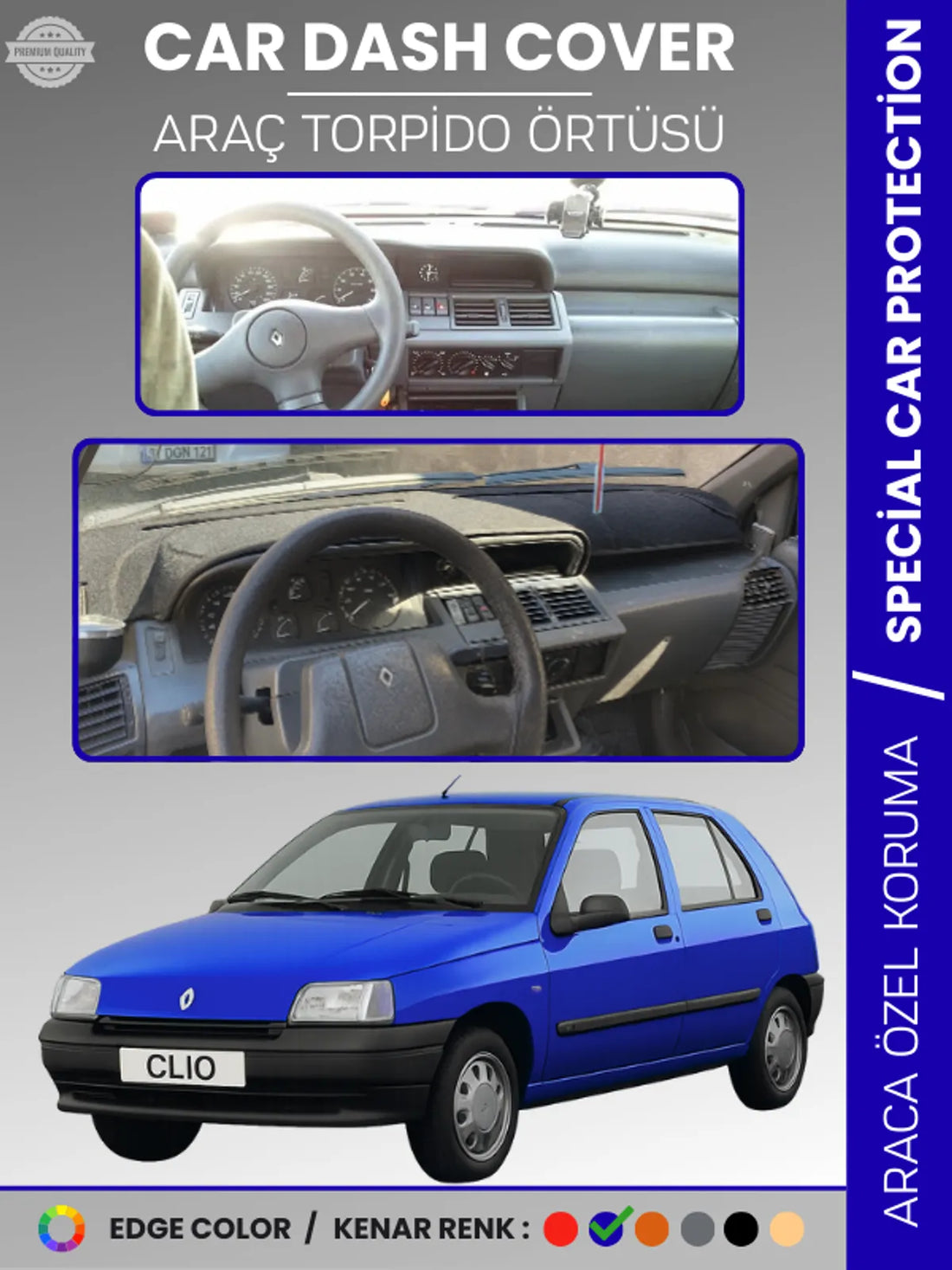RENAULT CLIO 1 (1994-1998) Uyumlu Torpido Örtüsü Araca Özel Ön Göğüs Koruma