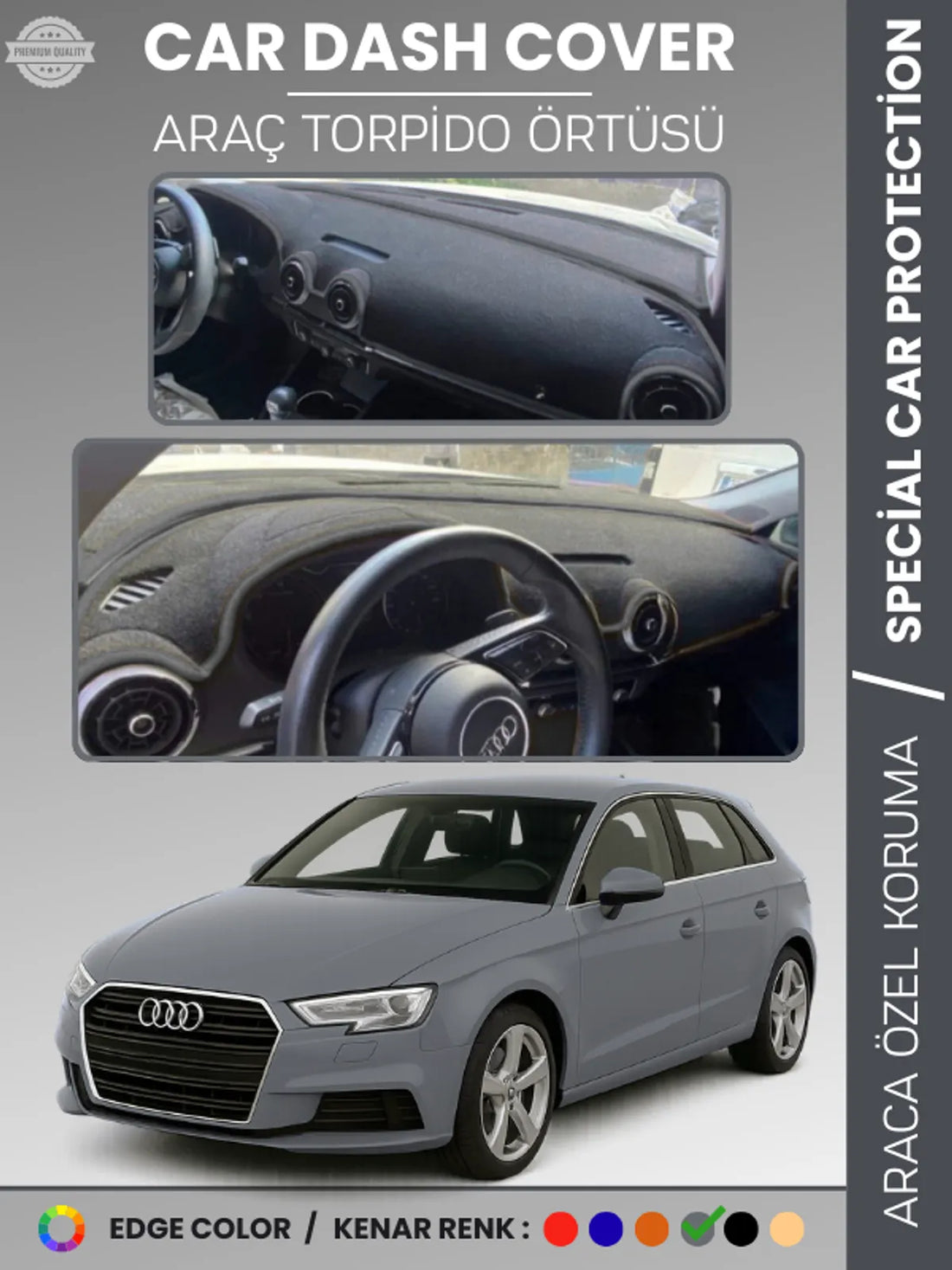 AUDİ A3 (2013-2020) Uyumlu Torpido Örtüsü Araca Özel Ön Göğüs Koruma