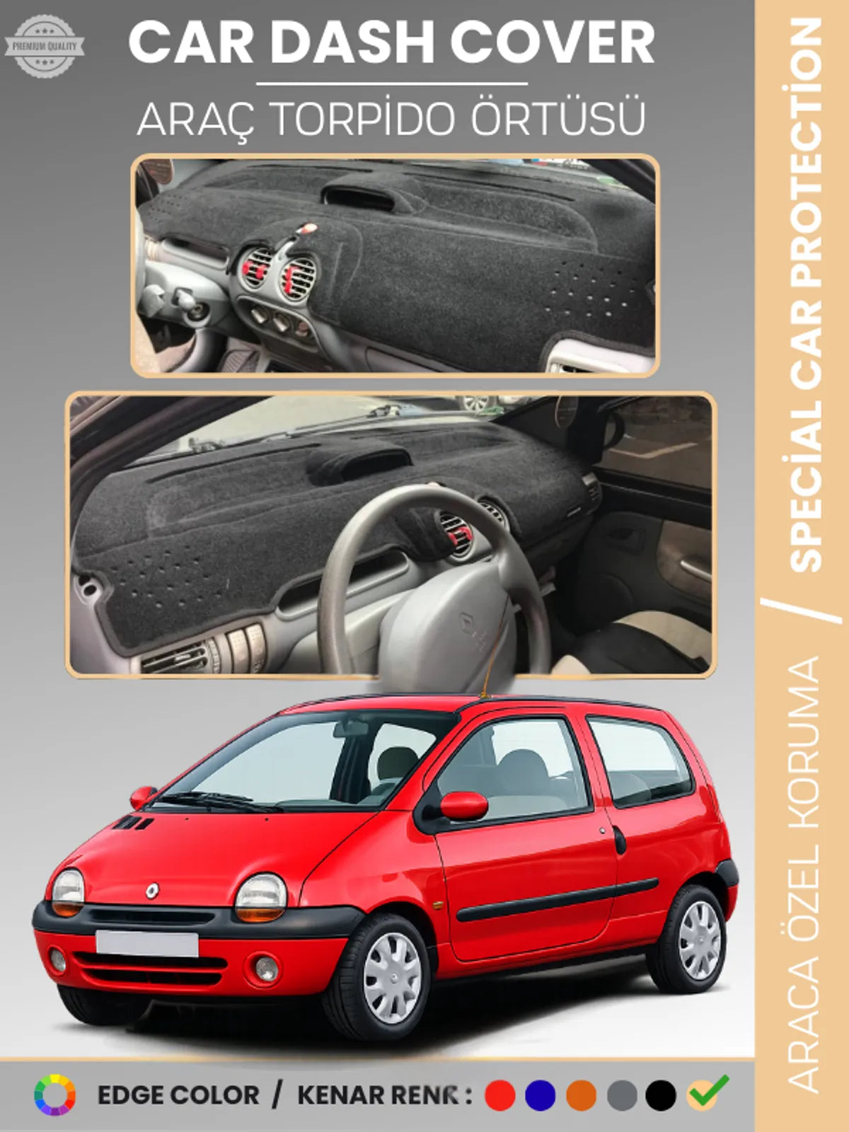 RENAULT TWINGO 1 (1998-2007) Uyumlu Torpido Örtüsü Araca Özel Ön Göğüs Koruma