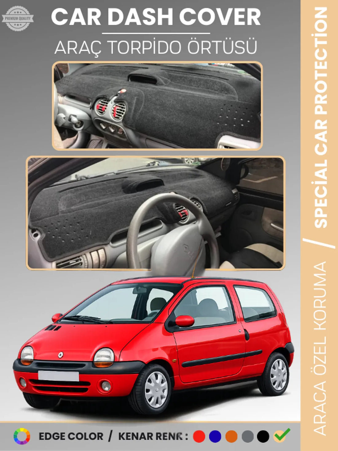 RENAULT TWINGO 1 (1998-2007) Uyumlu Torpido Örtüsü Araca Özel Ön Göğüs Koruma