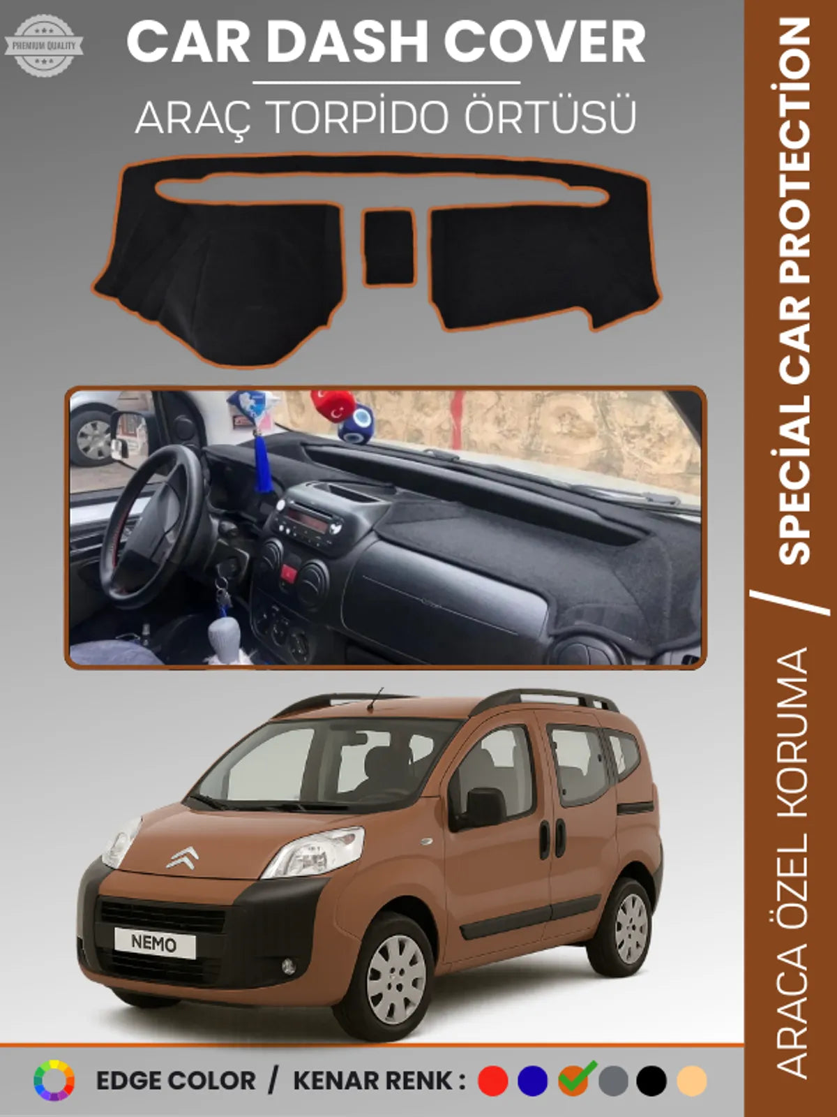 CITROEN NEMO (2007-2020) Uyumlu Torpido Örtüsü Araca Özel Ön Göğüs Koruma