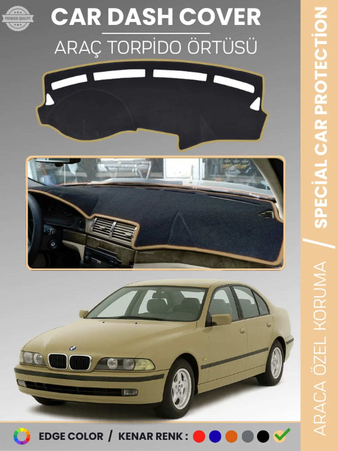 Bmw E39 (2006-2010) Uyumlu Torpido Örtüsü Araca Özel Ön Göğüs Koruma