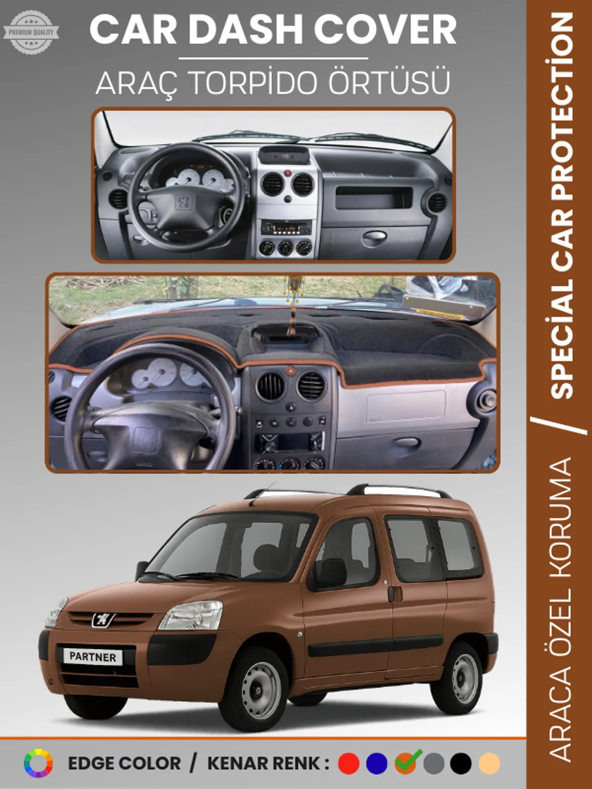 PEUGEOT PARTNER (2002-2008) Uyumlu Torpido Örtüsü Araca Özel Ön Göğüs Koruma