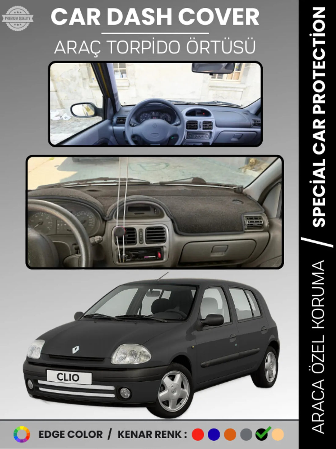 RENAULT CLIO 2 EKRANLI (2001-2012) Uyumlu Torpido Örtüsü Araca Özel Ön Göğüs Koruma