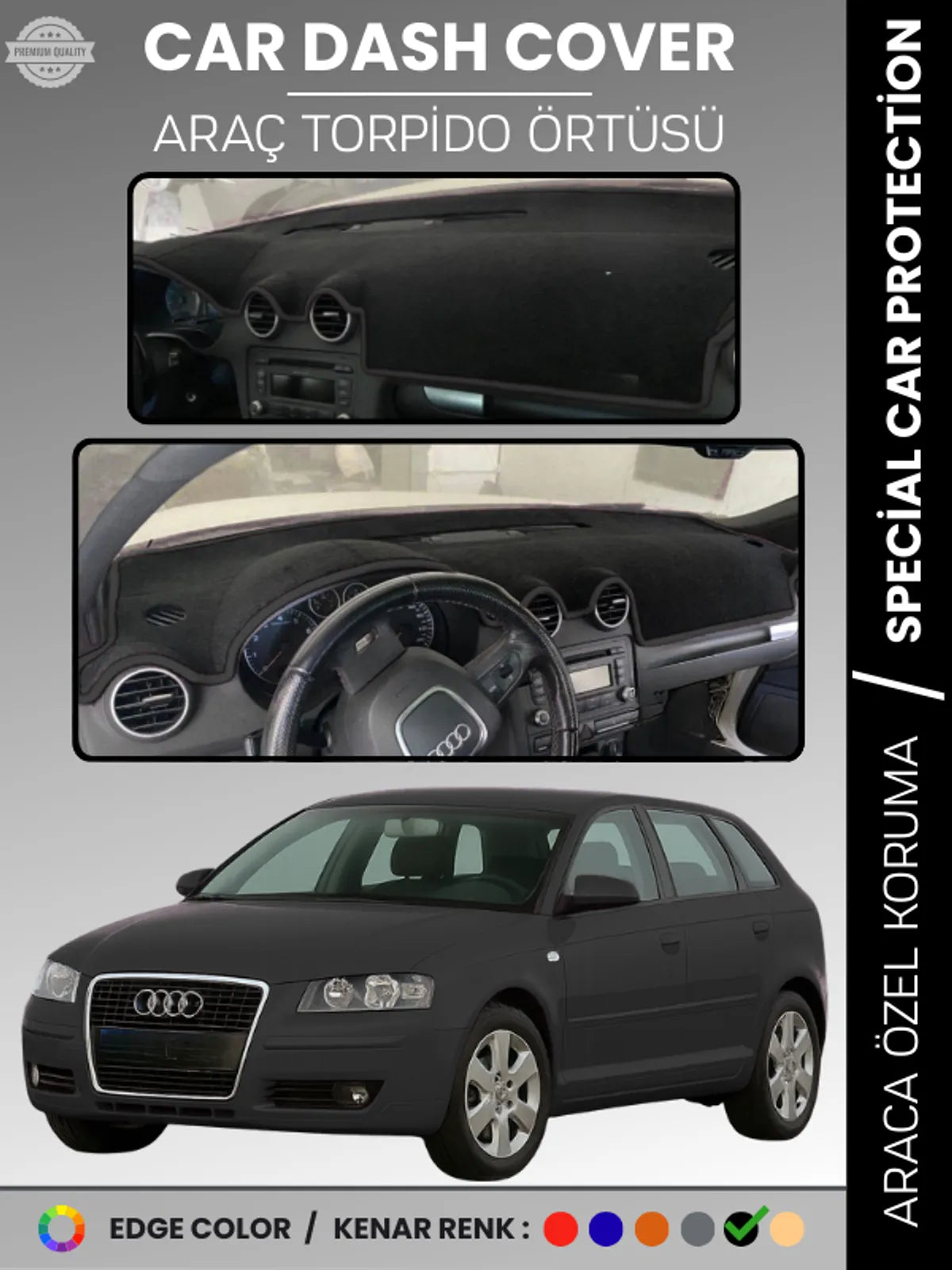 AUDI A3 (2004-2008) Uyumlu Torpido Örtüsü Araca Özel Ön Göğüs Koruma