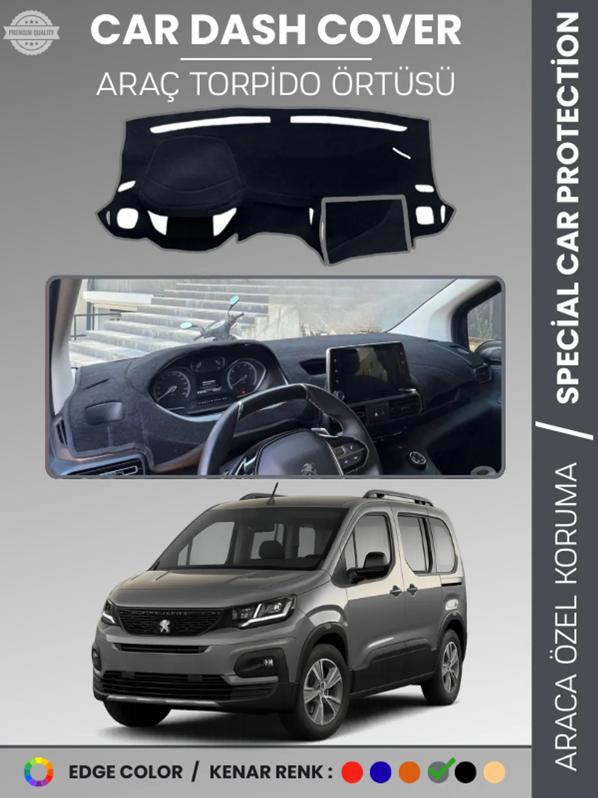 PEUGEOT RİFTER (2018-2025) Uyumlu Torpido Örtüsü Araca Özel Ön Göğüs Koruma