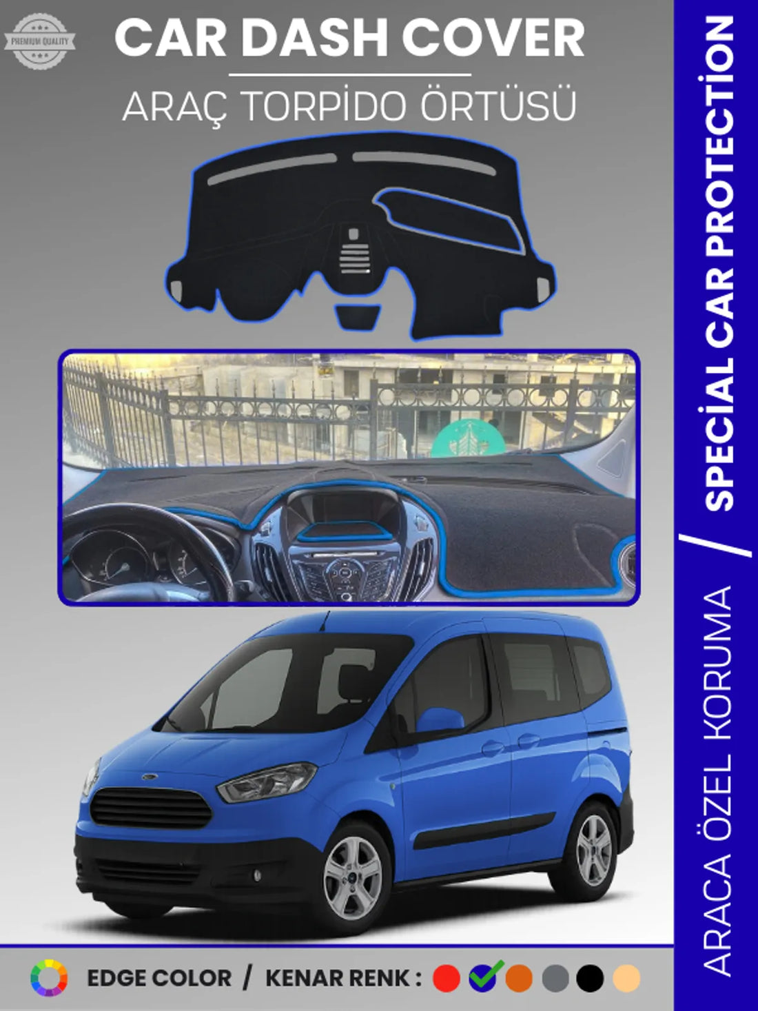 FORD COURİER (2013-2020) Uyumlu Torpido Örtüsü Araca Özel Ön Göğüs Koruma