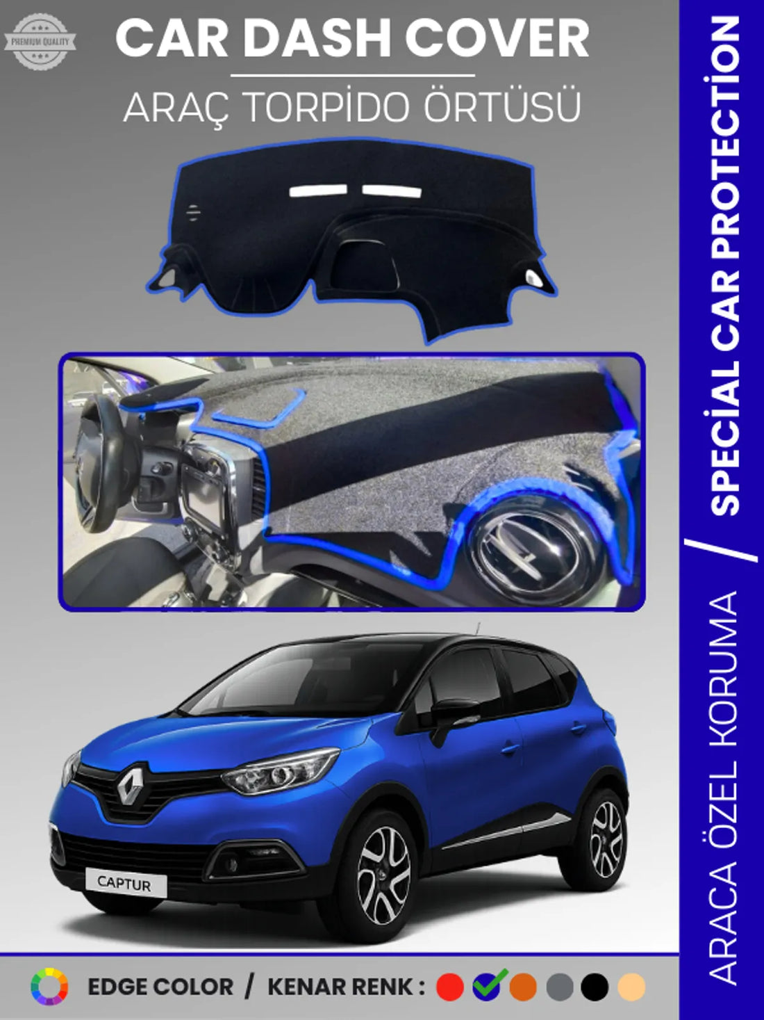 RENAULT CAPTUR 1 (2013-2019) Uyumlu Torpido Örtüsü Araca Özel Ön Göğüs Koruma