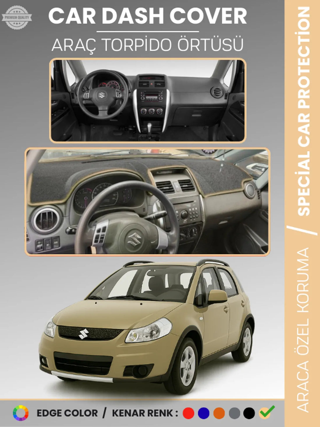 SUZUKI SX4 (2006-2014) Uyumlu Torpido Örtüsü Araca Özel Ön Göğüs Koruma