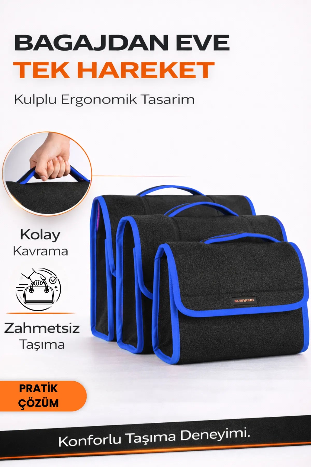 Oto Bagaj Çantası 3'lü Kombo Boy Kaymaz Cırt Bantlı Velur Kompakt Düzenleyici