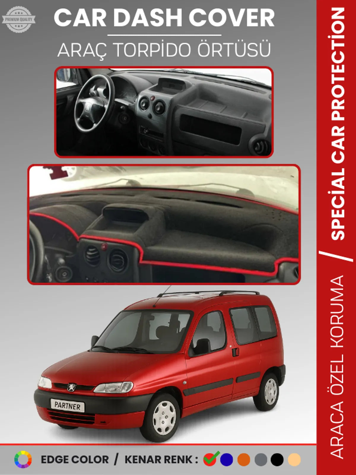 PEUGEOT PARTNER (1996-2002) Uyumlu Torpido Örtüsü Araca Özel Ön Göğüs Koruma