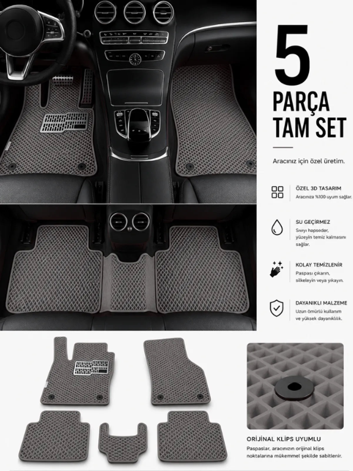 Volvo Xc60 (2017-2020) Araca Özel EVA Oto Paspas Seti Topukluk Dahil Tam Set