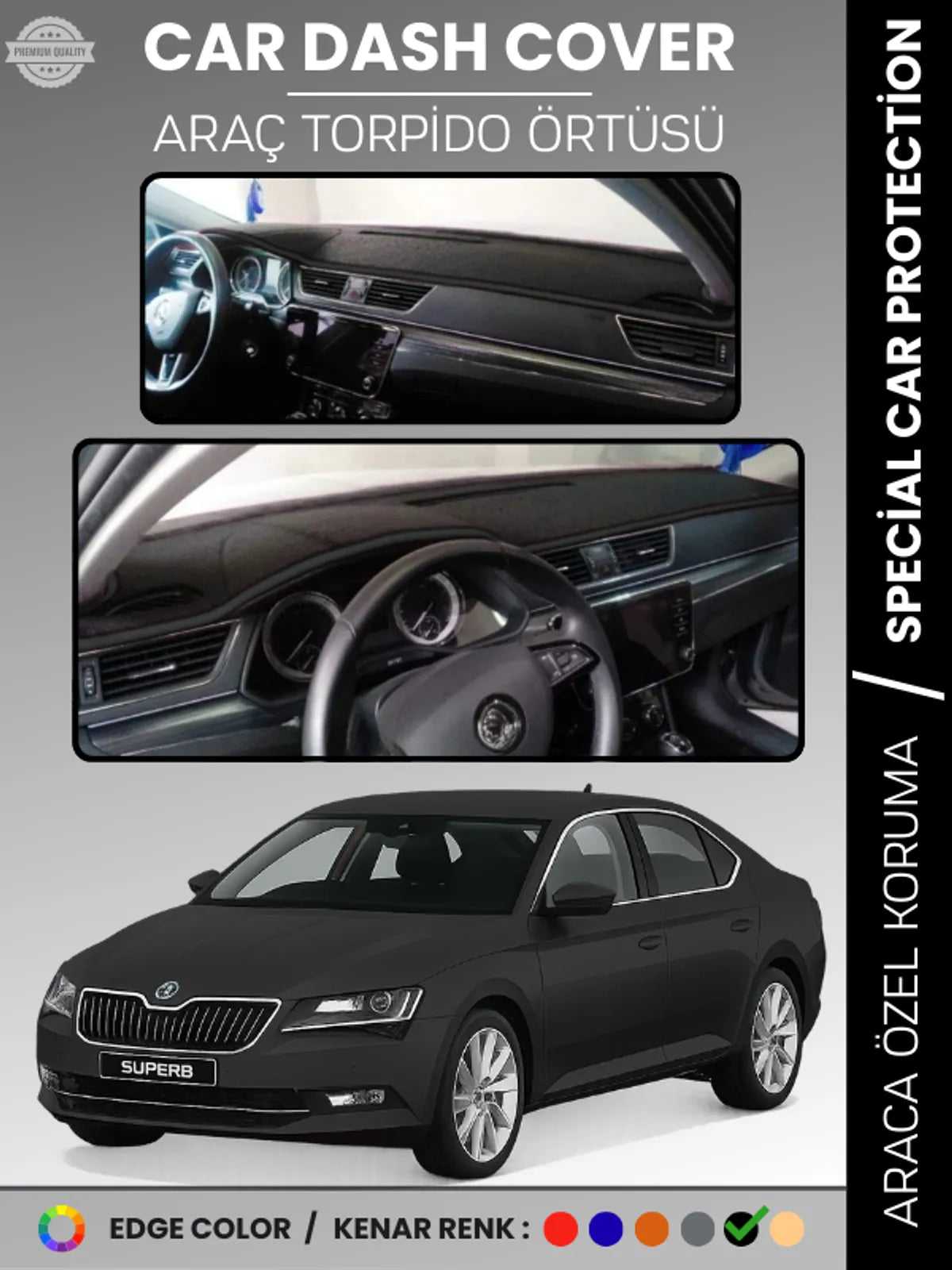 SKODA SUPER B (2015-2020) Uyumlu Torpido Örtüsü Araca Özel Ön Göğüs Koruma