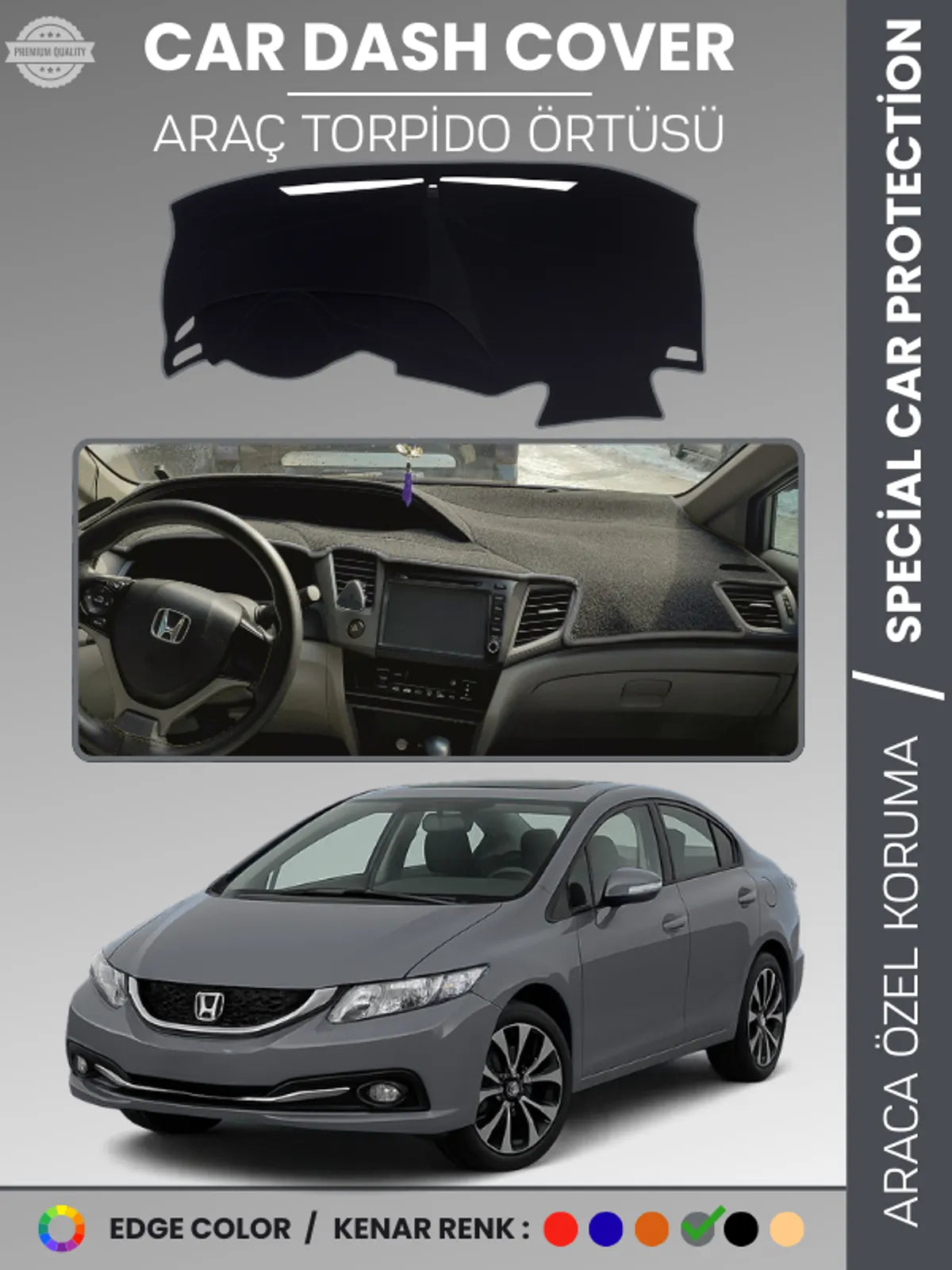 HONDA CIVIC FB7 (2011-2015) Uyumlu Torpido Örtüsü Araca Özel Ön Göğüs Koruma