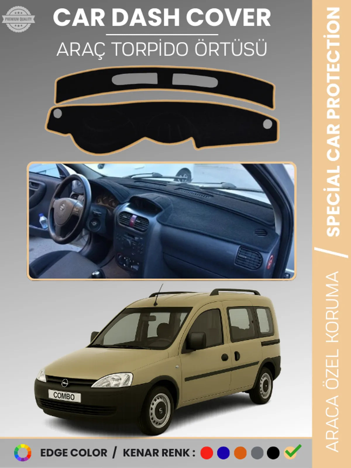 Opel COMBO C (2001-2011) Uyumlu Torpido Örtüsü Araca Özel Ön Göğüs Koruma