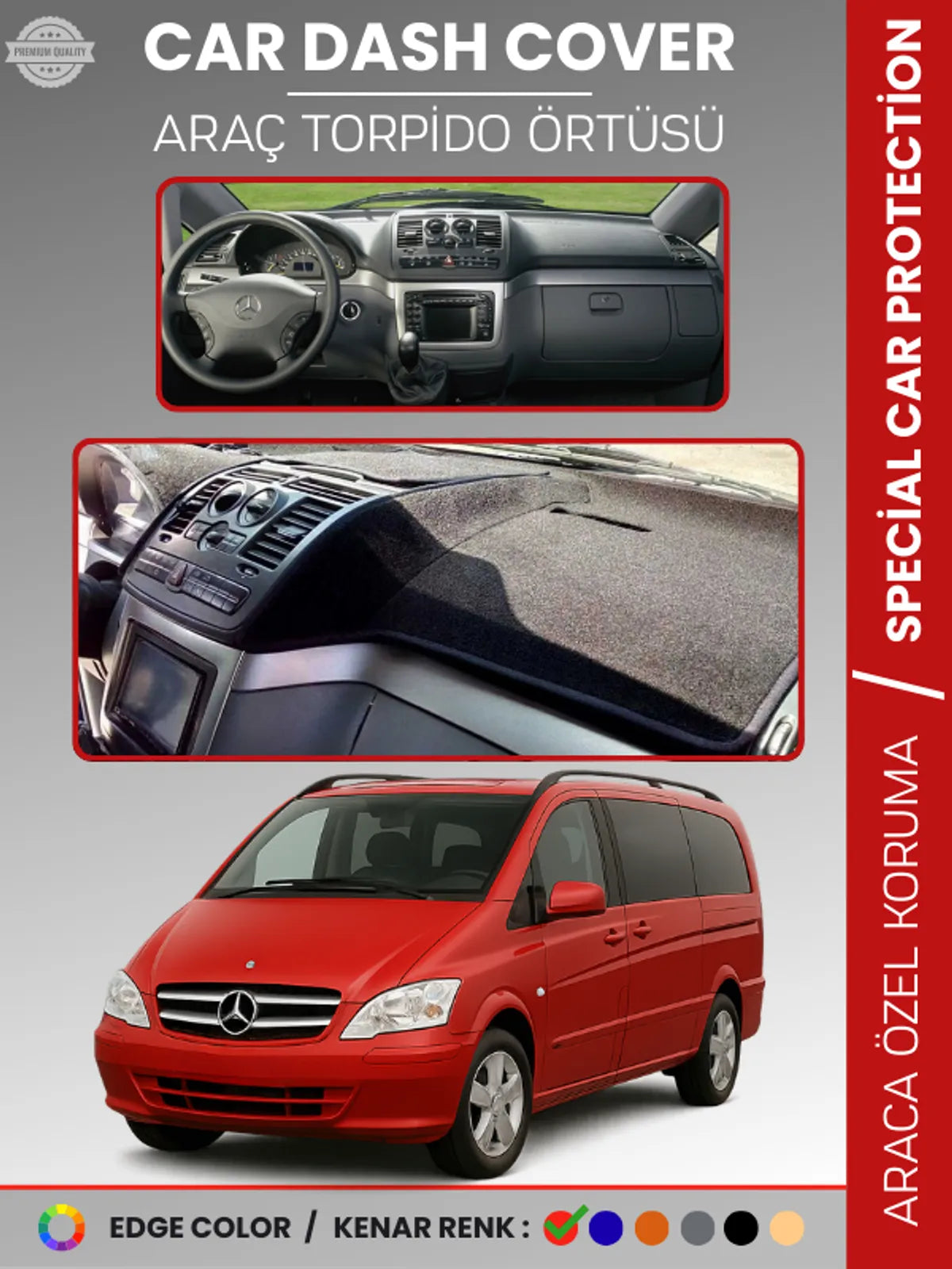 MERCEDES VITO / VIANO W639 (2003-2014) Uyumlu Torpido Örtüsü Araca Özel Ön Göğüs Koruma