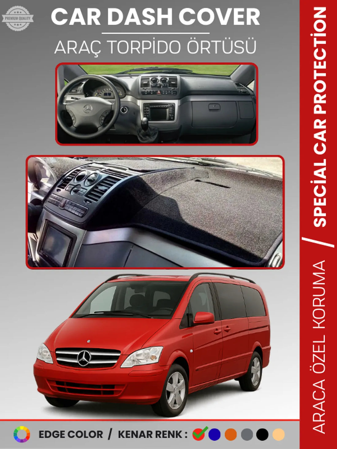 MERCEDES VITO / VIANO W639 (2003-2014) Uyumlu Torpido Örtüsü Araca Özel Ön Göğüs Koruma