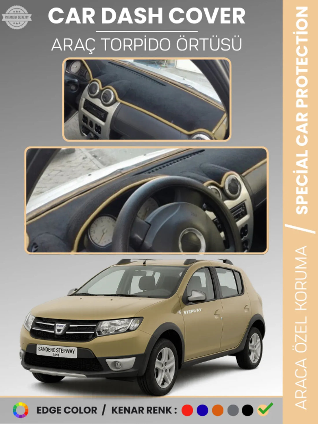 DACIA SANDERO STEPWAY (2010-2015) Uyumlu Torpido Örtüsü Araca Özel Ön Göğüs Koruma