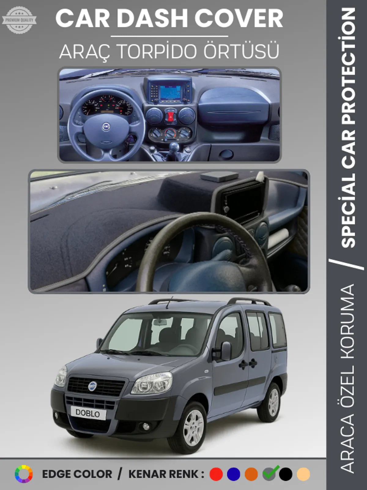FIAT DOBLO (2000-2008) Uyumlu Torpido Örtüsü Araca Özel Ön Göğüs Koruma