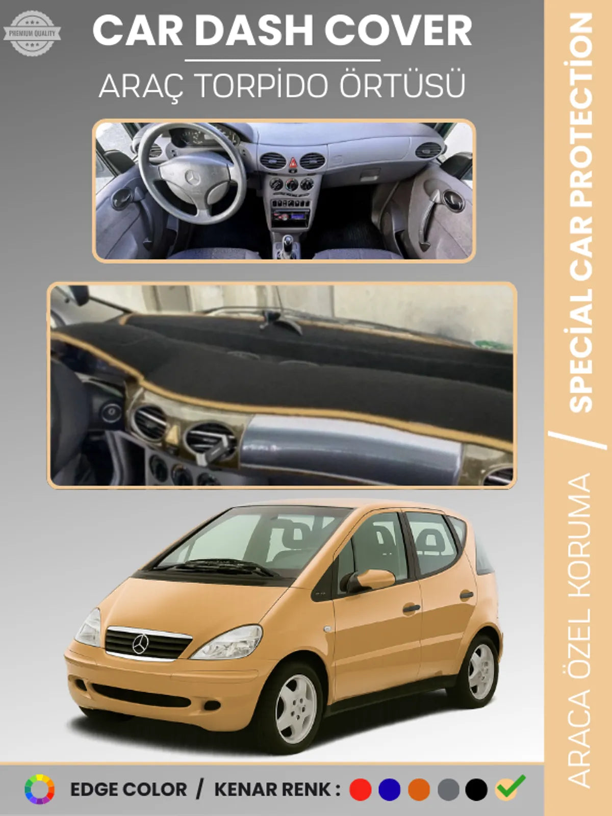 MERCEDES A CLASS W168 (1997-2004) Uyumlu Torpido Örtüsü Araca Özel Ön Göğüs Koruma