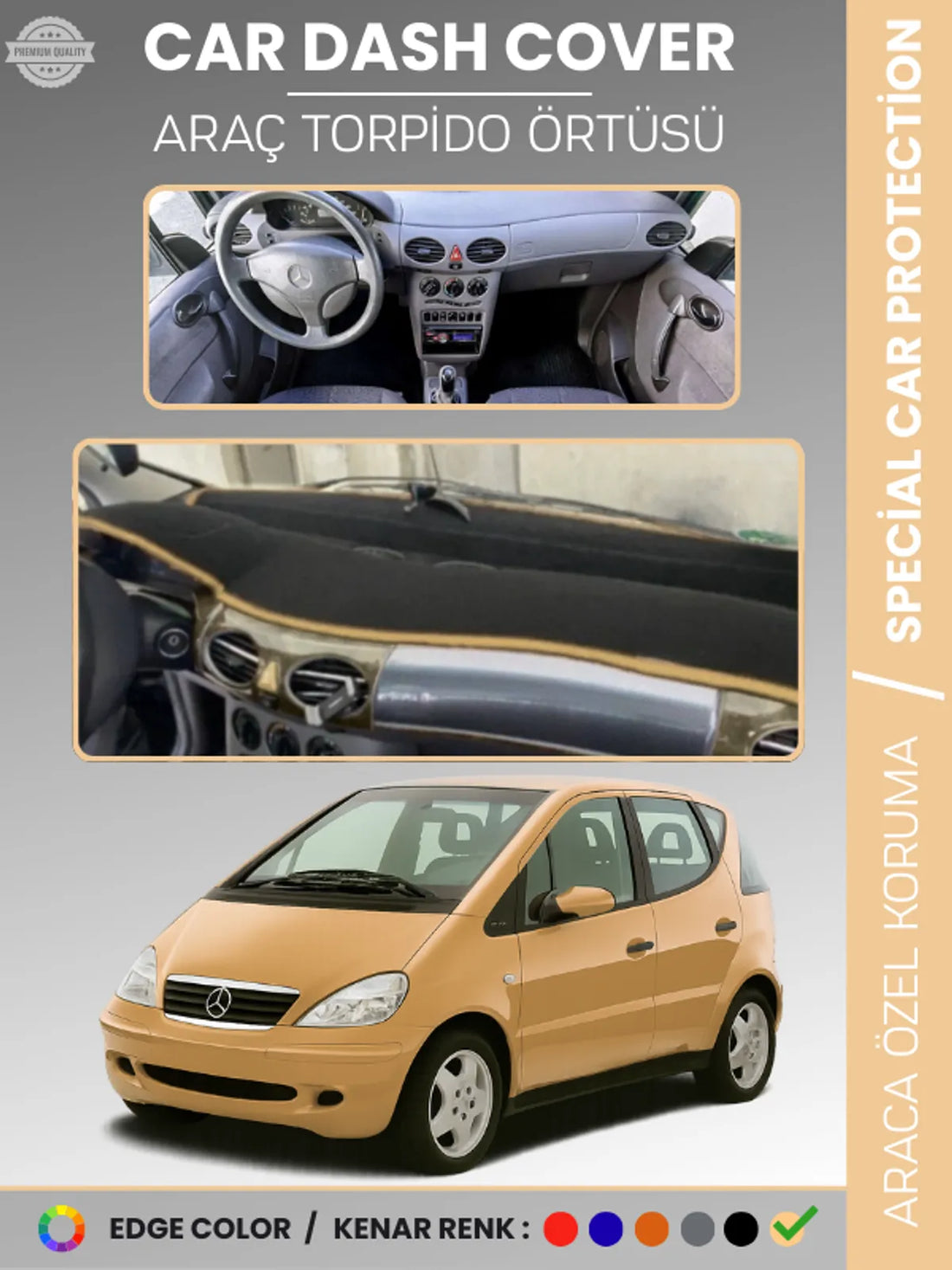 MERCEDES A CLASS W168 (1997-2004) Uyumlu Torpido Örtüsü Araca Özel Ön Göğüs Koruma