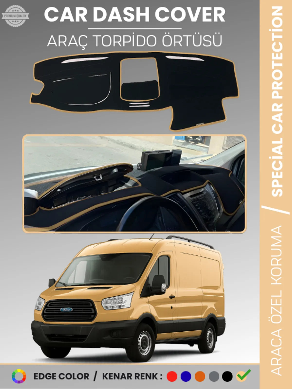 FORD TRANSİT V363 (2014-2019) Uyumlu Torpido Örtüsü Araca Özel Ön Göğüs Koruma