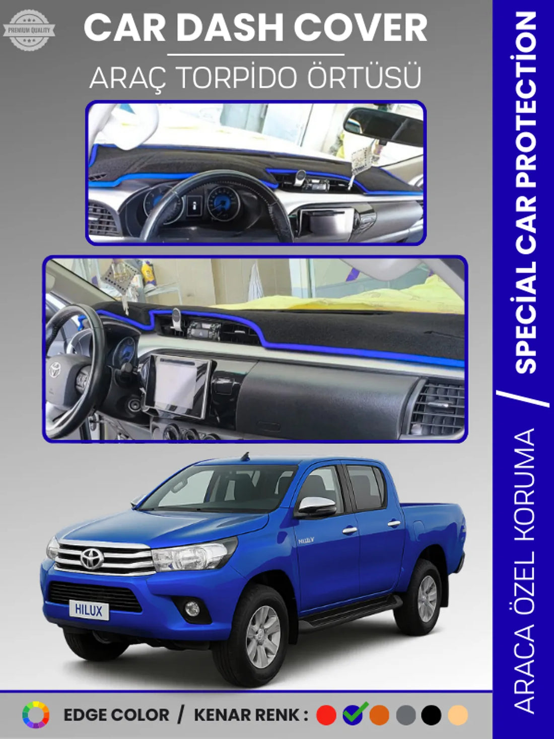 TOYOTA HILUX REVO (2015-2020) Uyumlu Torpido Örtüsü Araca Özel Ön Göğüs Koruma