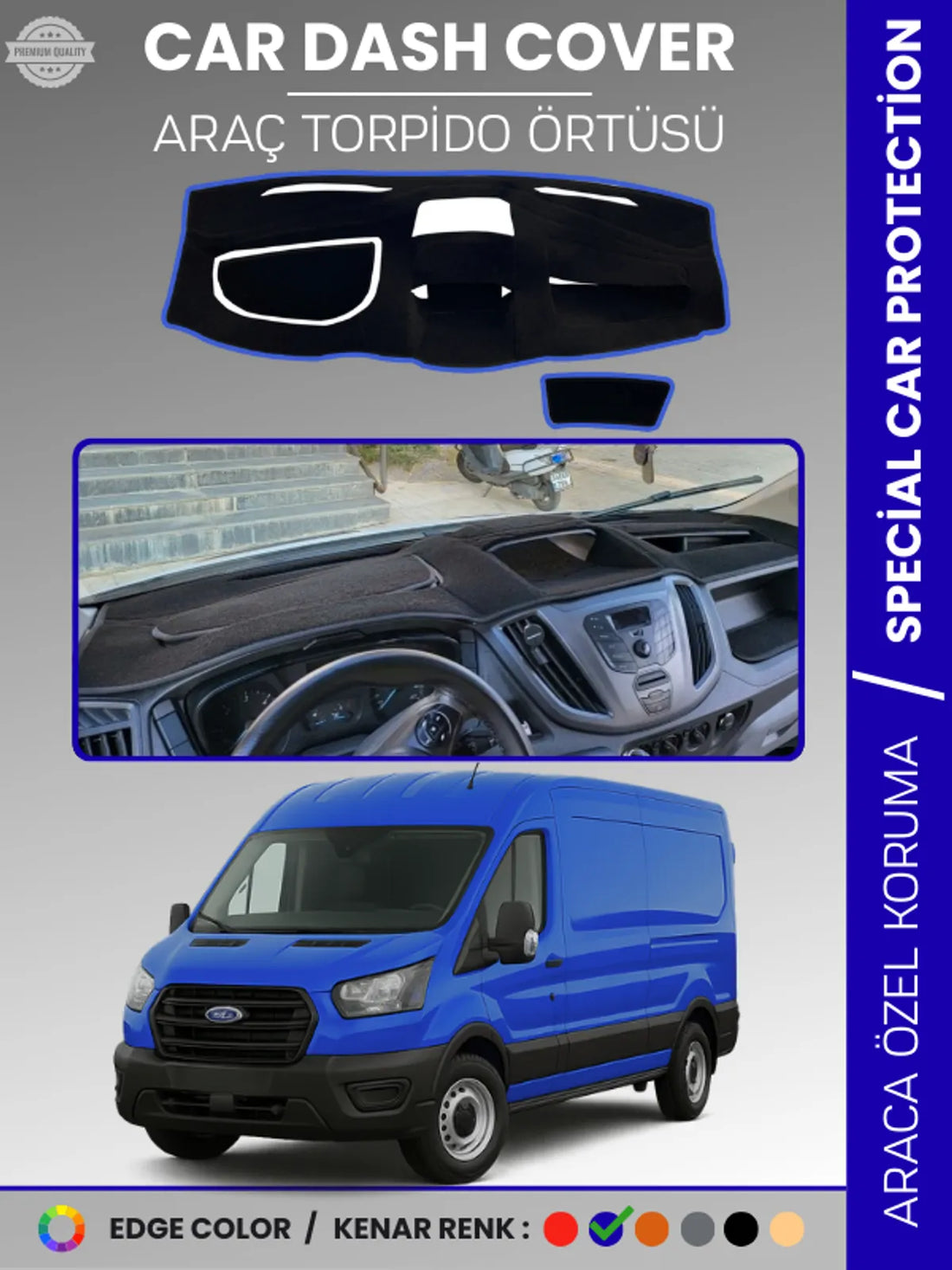 Ford TRANSİT V363 (2014-2019) Uyumlu Torpido Örtüsü Araca Özel Ön Göğüs Koruma