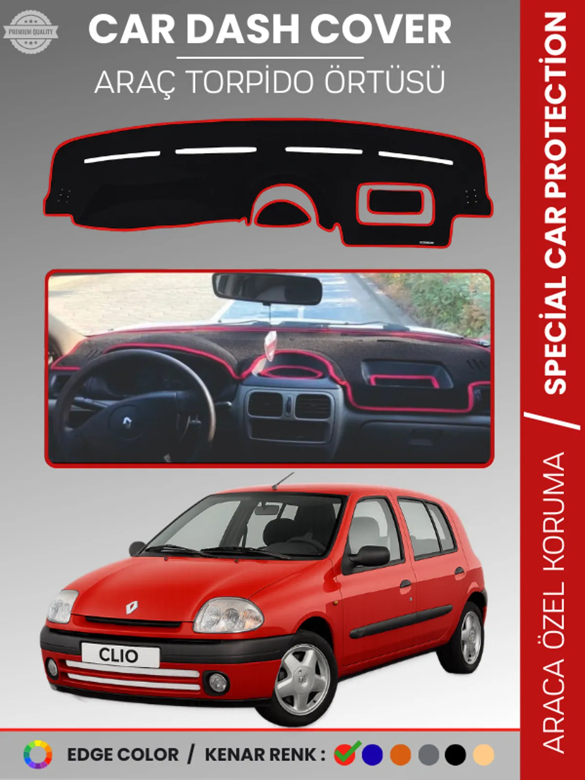 RENAULT CLIO 2 AIRBAGSIZ (2001-2012) Uyumlu Torpido Örtüsü Araca Özel Ön Göğüs Koruma