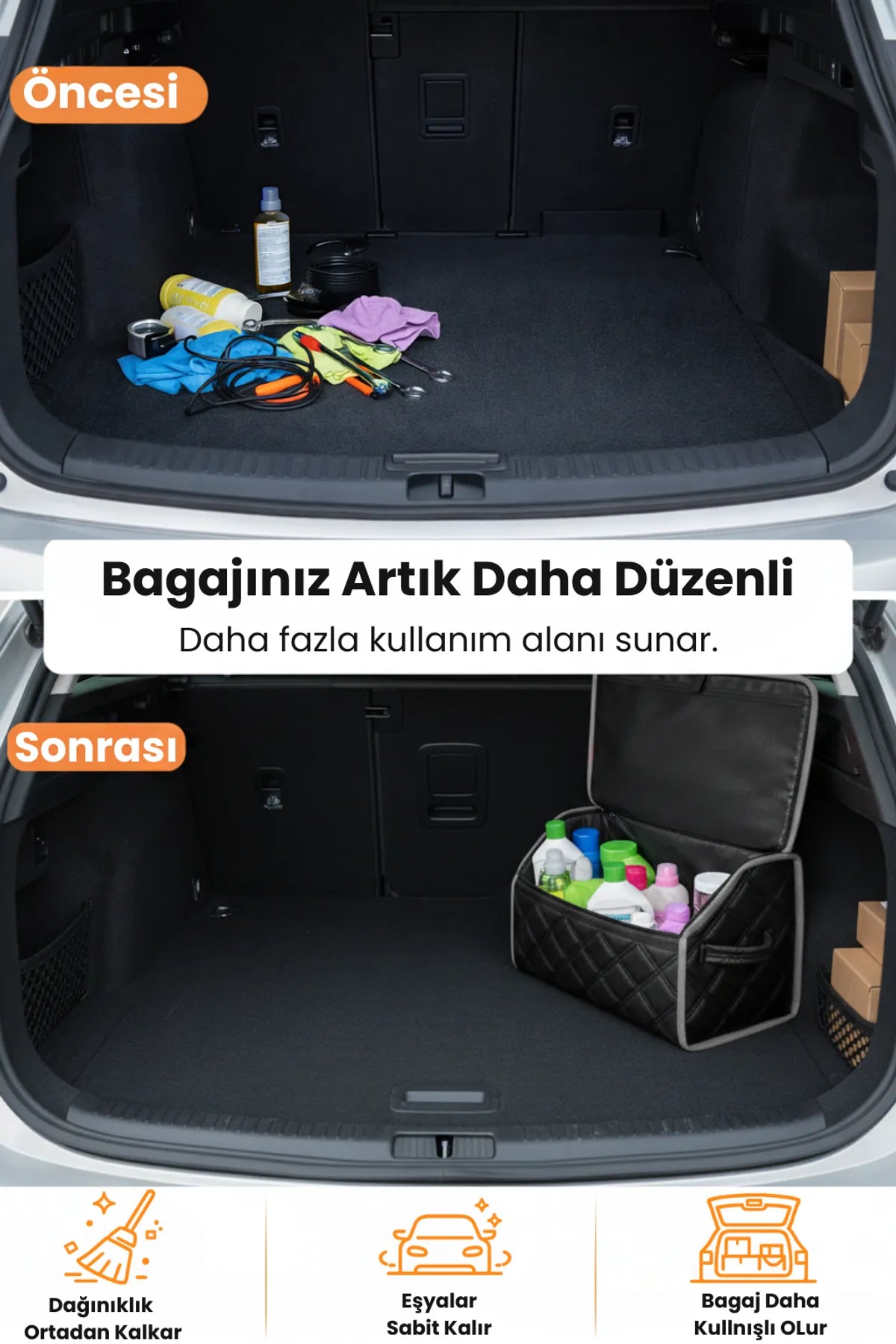 Oto Bagaj Çantası Çift Kat Deri Su Geçirmez Kaymaz Katlanır Araç Düzenleyici