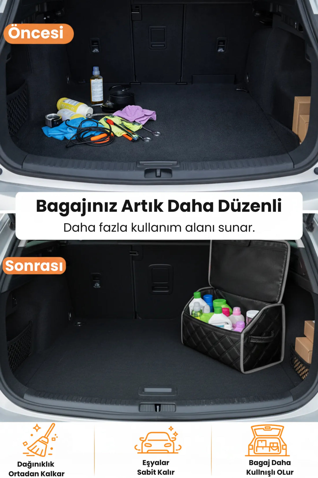 Oto Bagaj Çantası Çift Kat Deri Su Geçirmez Kaymaz Katlanır Araç Düzenleyici