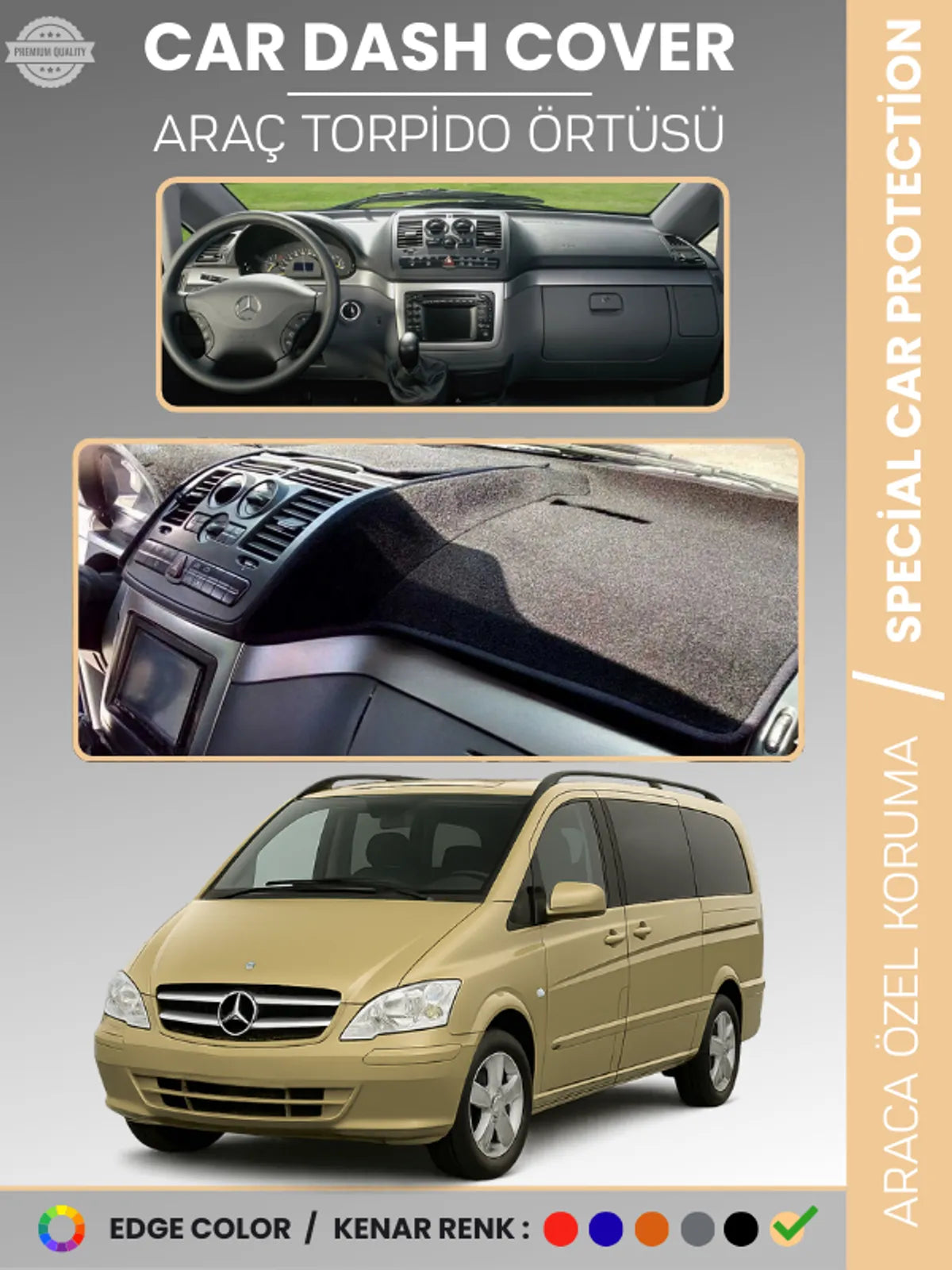 MERCEDES VITO / VIANO W639 (2003-2014) Uyumlu Torpido Örtüsü Araca Özel Ön Göğüs Koruma