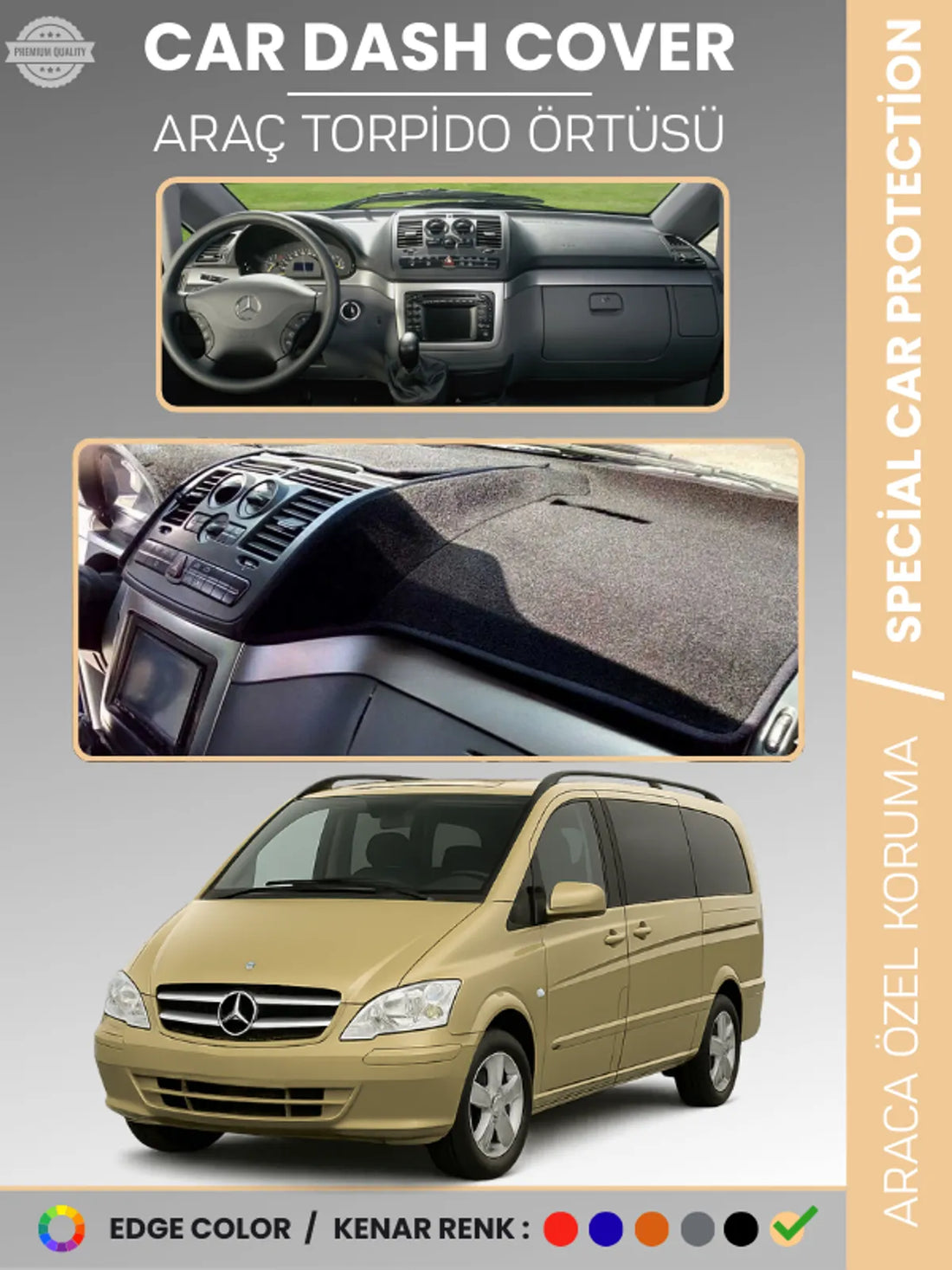 MERCEDES VITO / VIANO W639 (2003-2014) Uyumlu Torpido Örtüsü Araca Özel Ön Göğüs Koruma