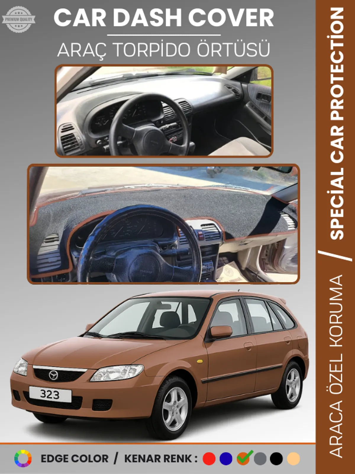 MAZDA 323 BJ HATCHBACK (1998-2003) Uyumlu Torpido Örtüsü Araca Özel Ön Göğüs Koruma