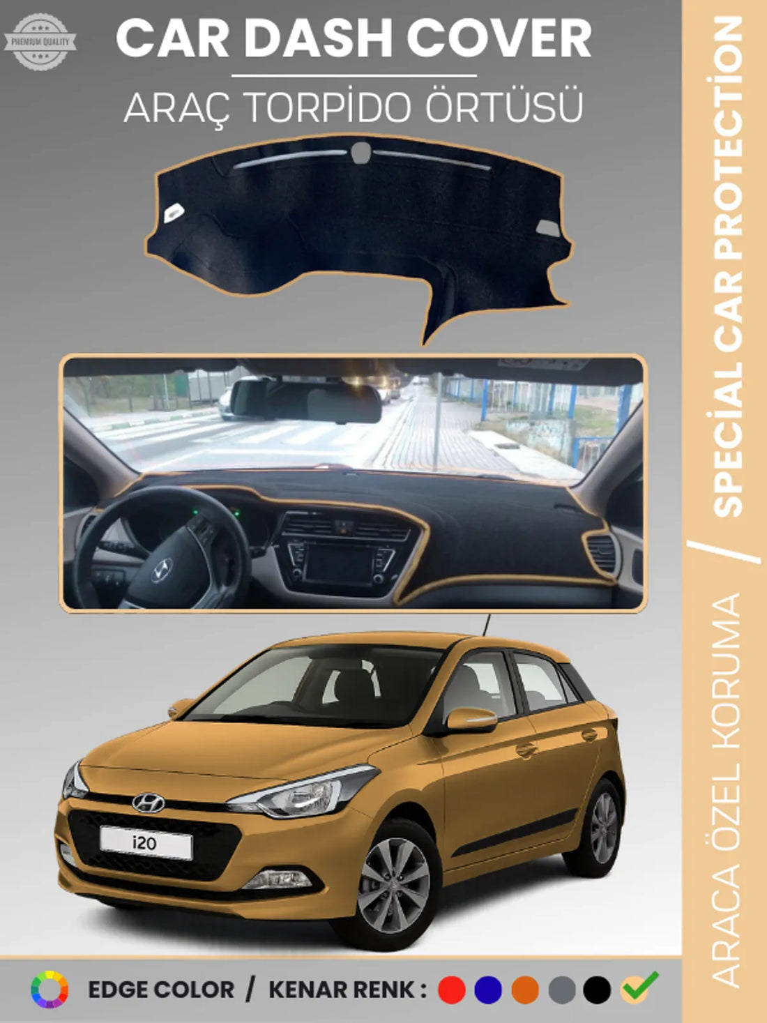 HYUNDAİ İ20 (2008-2014) Uyumlu Torpido Örtüsü Araca Özel Ön Göğüs Koruma