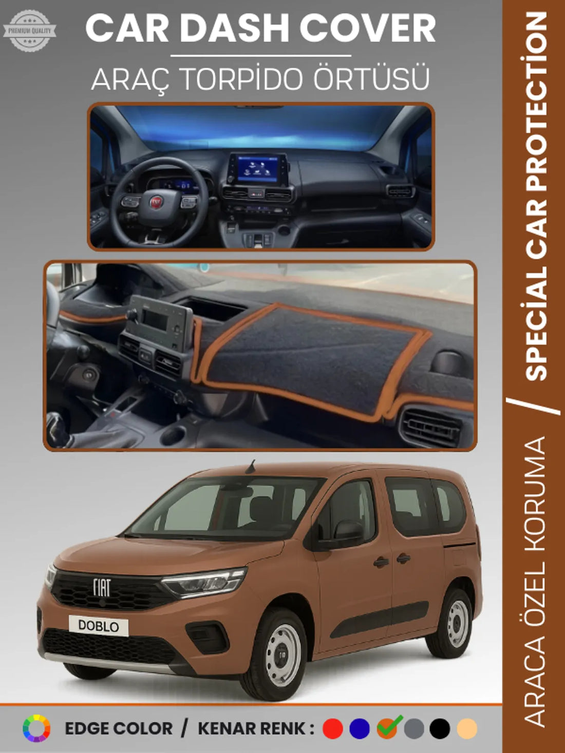 Fiat DOBLO (2023+) Uyumlu Torpido Örtüsü Araca Özel Ön Göğüs Koruma