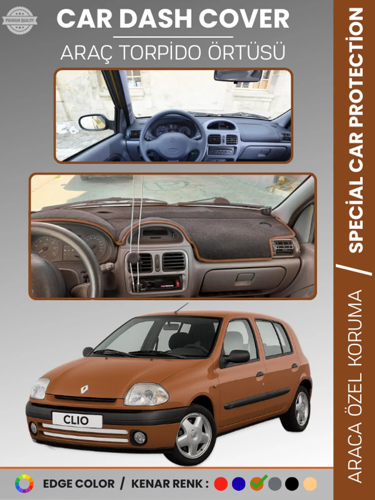 RENAULT CLIO 2 EKRANLI (2001-2012) Uyumlu Torpido Örtüsü Araca Özel Ön Göğüs Koruma