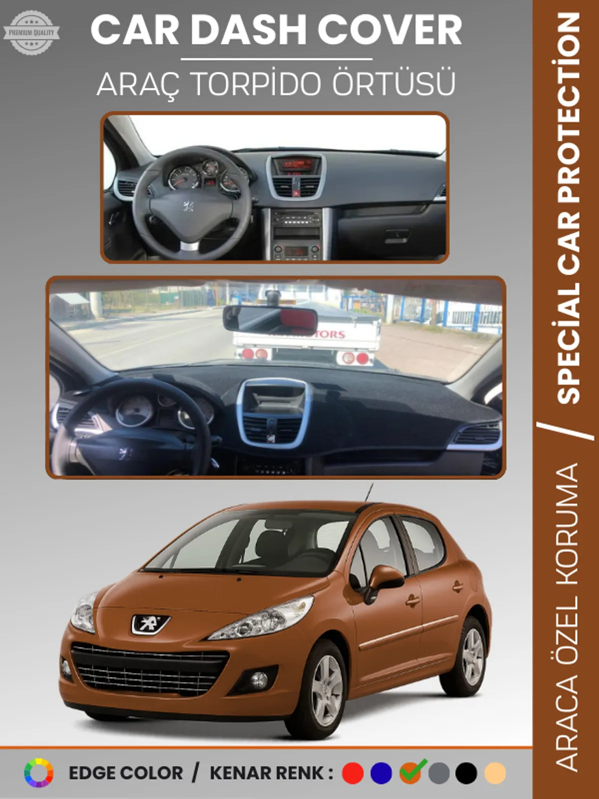 PEUGEOT 207 (2007-2012) Uyumlu Torpido Örtüsü Araca Özel Ön Göğüs Koruma