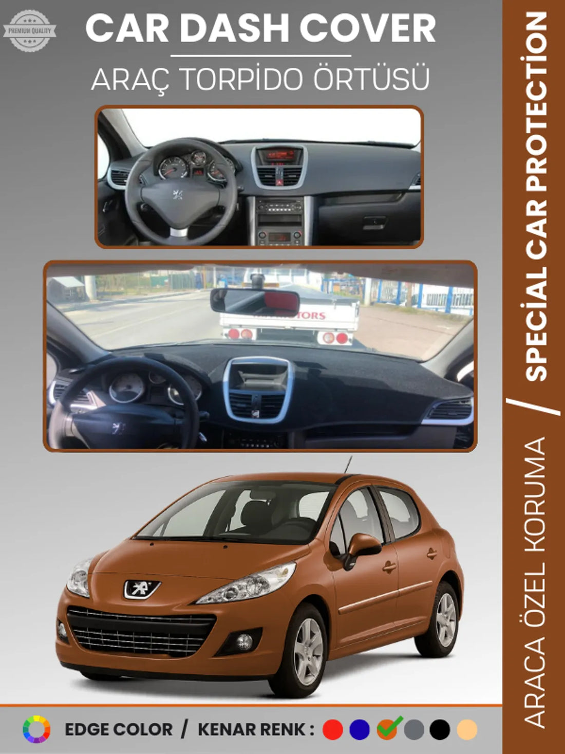 PEUGEOT 207 (2007-2012) Uyumlu Torpido Örtüsü Araca Özel Ön Göğüs Koruma